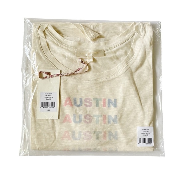 LoveShackFancy relaxed fit Calix tee in cream featuring multicolor Austin print - Picture 3 of 7